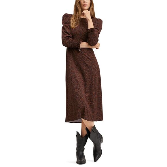 MNG Dresses & Skirts - MNG Womens Black Stretch Smocked Balloon Sleeve Round Neck Midi Sheath Dress 16